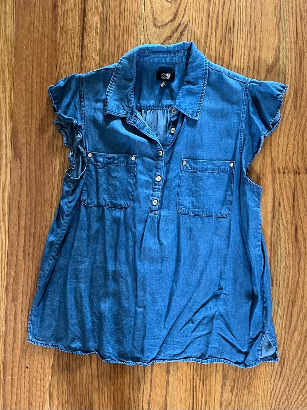 Jones New York Blue Denim Button-Front Sleeveless Tunic